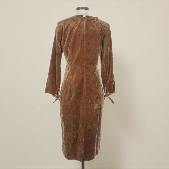 Acne Studios Camel Brown Velvet Midi Sheath Dress (Size 36/US 6) - Picture 2 of 4